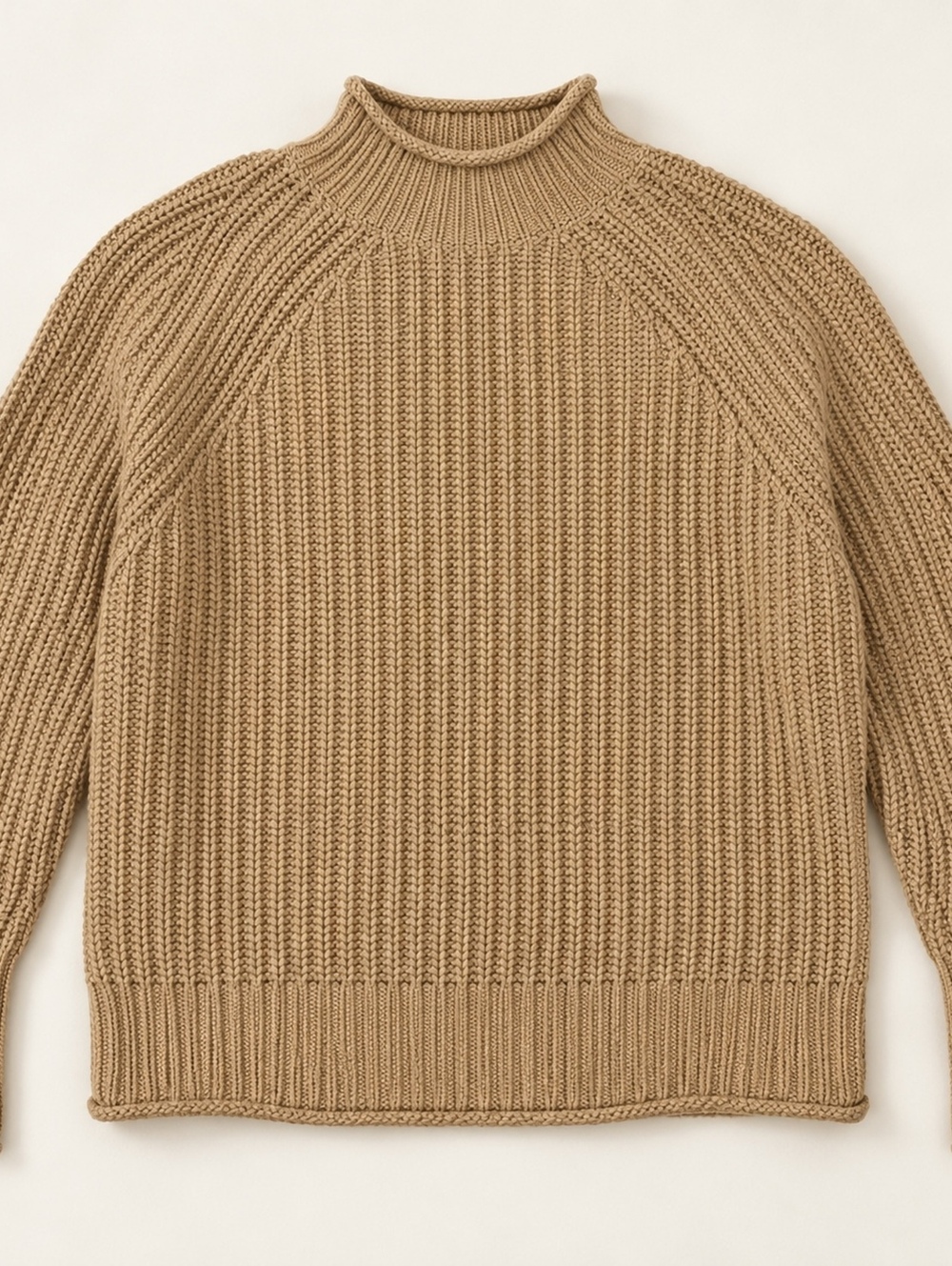 J.Crew Relaxed Rollneck Camel Cotton Chunky Knit Sweater XS